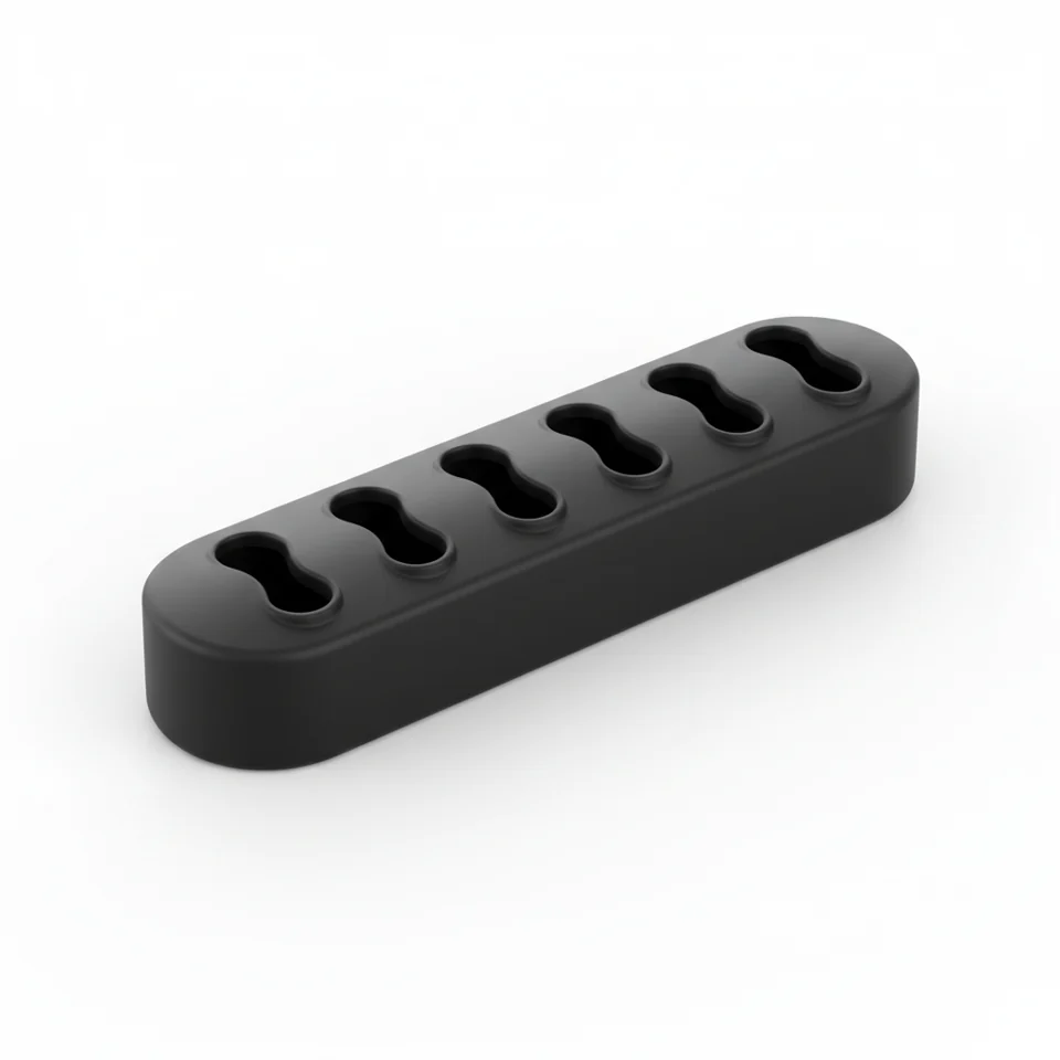 Six-Slot Desk Cable Guide; 120 x 28 x 18 mm; six slots; black